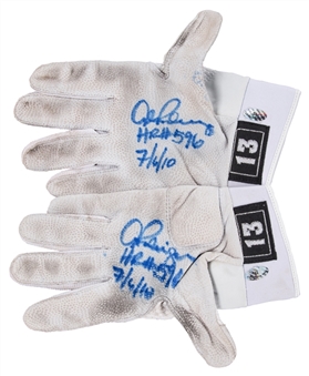 2010 Alex Rodriguez Game Used, Signed & Inscribed Batting Gloves Used On 7/6/10 For Career Home Run #596 - Grand Slam #21 (Rodriguez LOA)